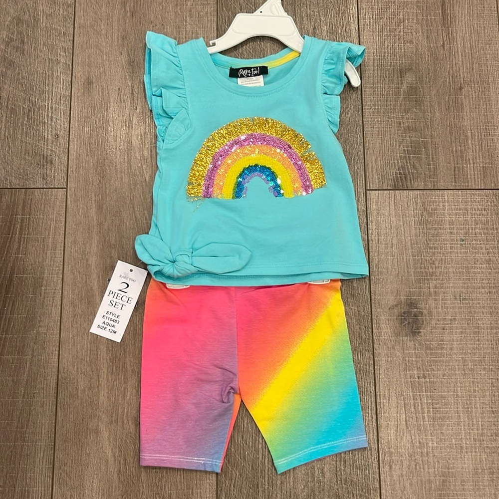Rare Too Girls Matching Set of Rainbow Shorts and Top Size 12M